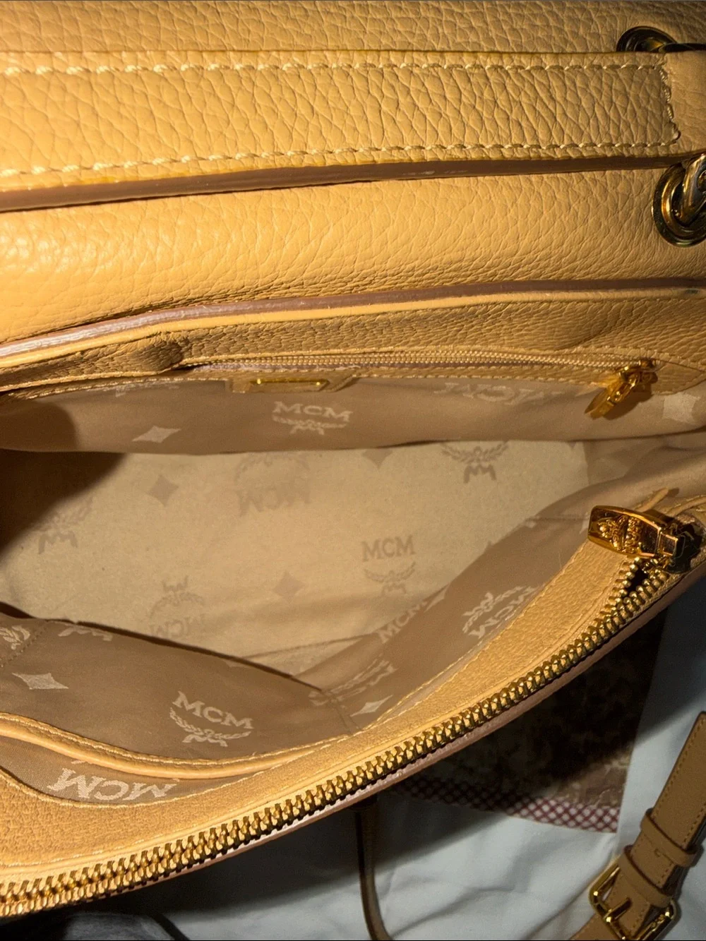 Women’s MCM Milla  Leather Top-Handle Satchel - Tan color.